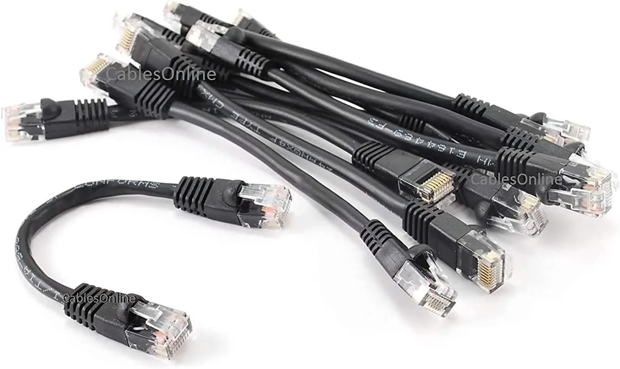 CablesOnline Pacote com 10 Cabos Patch CAT5e UTP Ethernet RJ45 6 polegadas Preto com 8 Fios