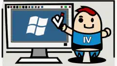Uma imagem em desenho animado de uma pessoa segurando um pendrive com o logo do Windows e um sinal de verificação, em frente a uma tela de computador com o logo do Windows.