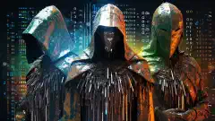 Uma obra simbólica apresentando três guerreiros representando Albine DeleteMe, OneRep e Incogni em uma feroz batalha pela privacidade de dados.