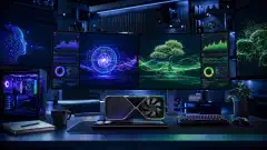 Uma workstation mostrando escolhas de modelos de IA locais, uso de memória da GPU e janelas de contexto de agentes de programação